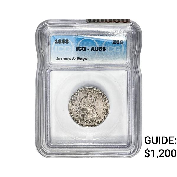 1853 Seated Liberty Quarter ICG AU55