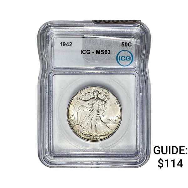 1942 Walking Liberty Half Dollar ICG MS63