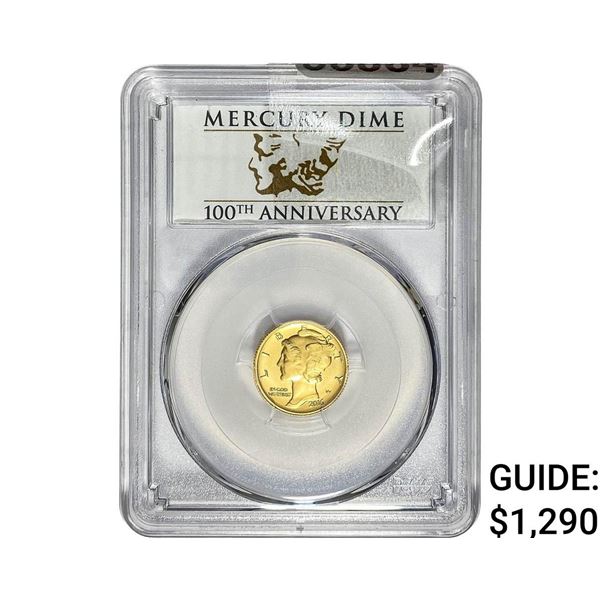 2016-W 100 Anniv Mercury Gold .10 oz Dime PCGS SP70