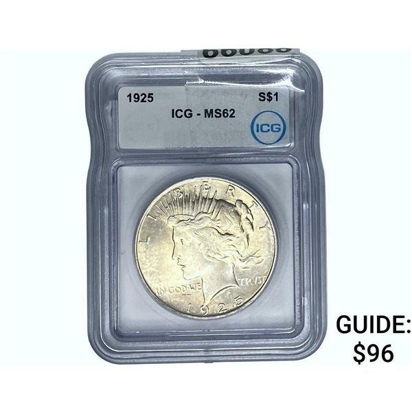 1925 Silver Peace Dollar ICG MS62