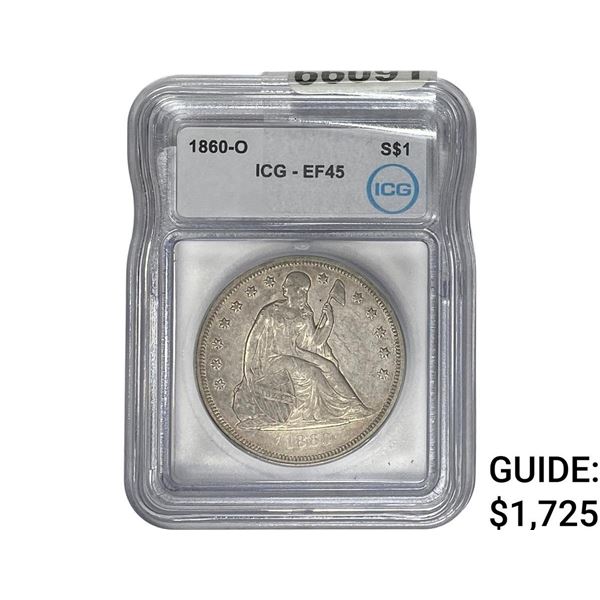 1860-O Silver Trade Dollar ICG EF45