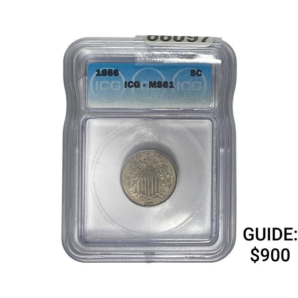1866 Shield Nickel ICG MS61