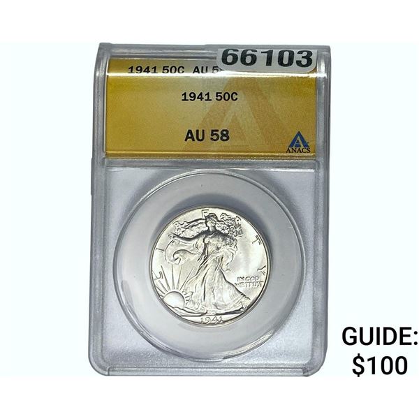 1941 Walking Liberty Half Dollar ANACS AU58