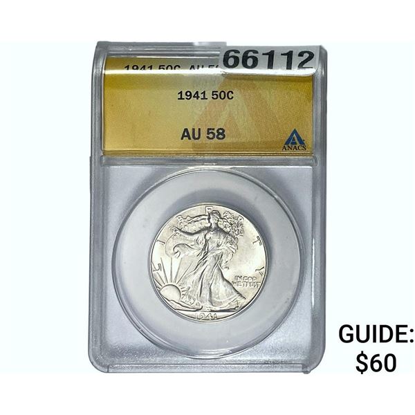 1941 Walking Liberty Half Dollar ANACS AU58
