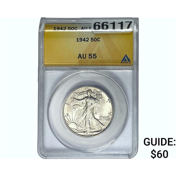 1942 Walking Liberty Half Dollar ANACS AU55