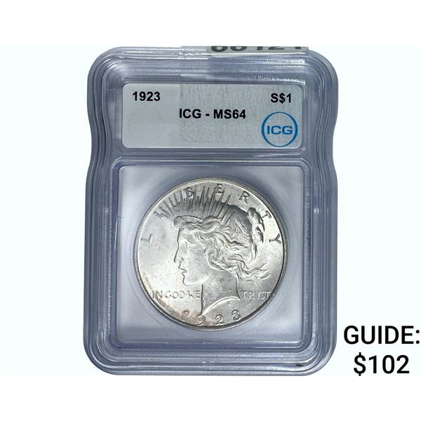 1923 Silver Peace Dollar ICG MS64