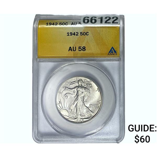 1942 Walking Liberty Half Dollar ANACS AU58
