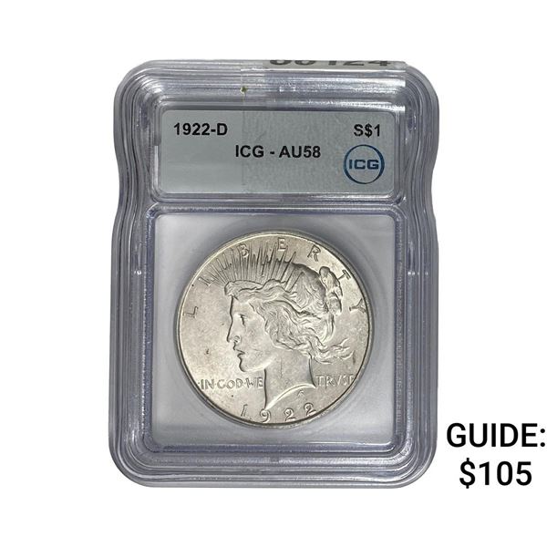 1922-D Silver Peace Dollar ICG AU58