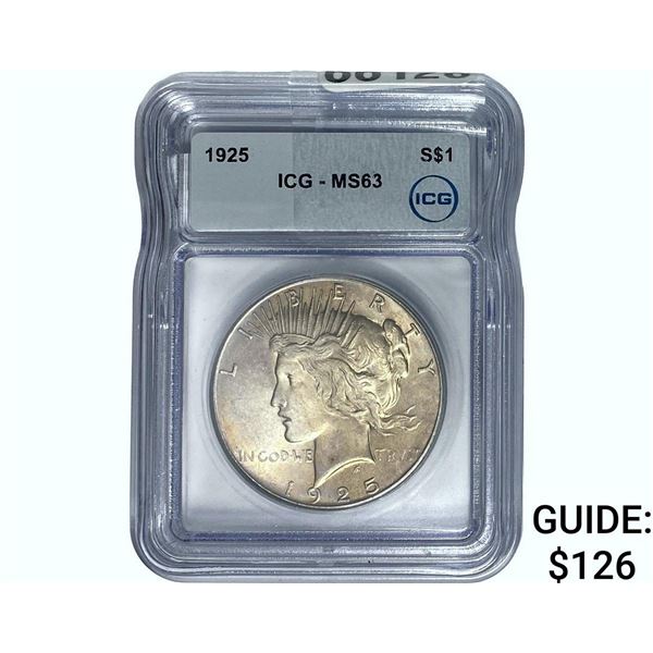 1925 Silver Peace Dollar ICG MS63