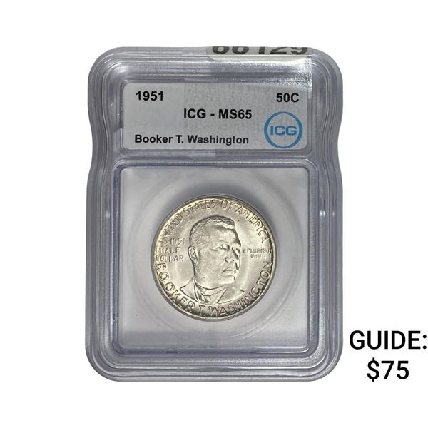 1951 Booker T Half Dollar ICG MS65