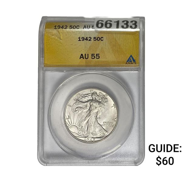 1942 Walking Liberty Half Dollar ANACS AU55