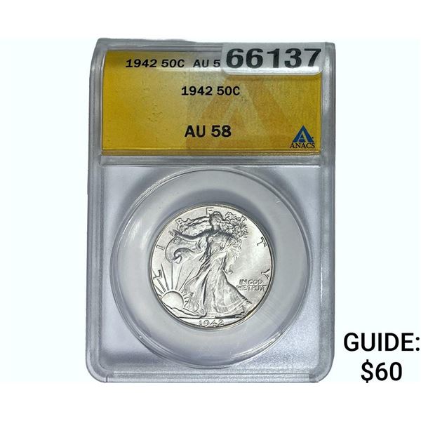 1942 Walking Liberty Half Dollar ANACS AU58