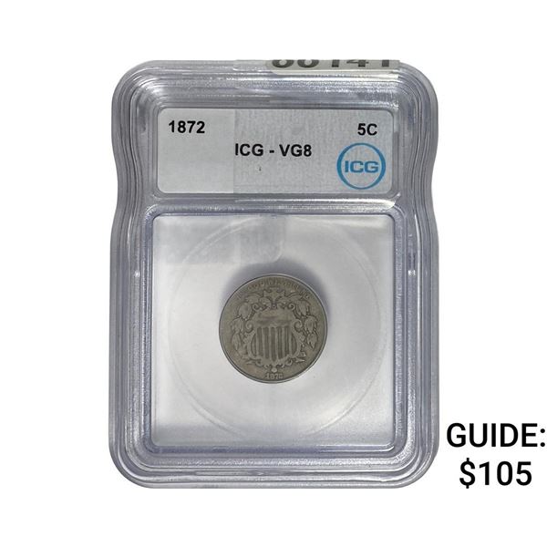 1872 Shield Nickel ICG VG8