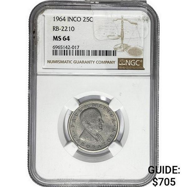 1964 Paul D. Merica Laboratory 25C NGC MS64 RB