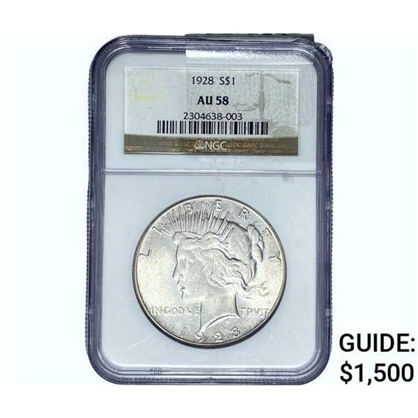 1928 Silver Peace Dollar NGC AU58