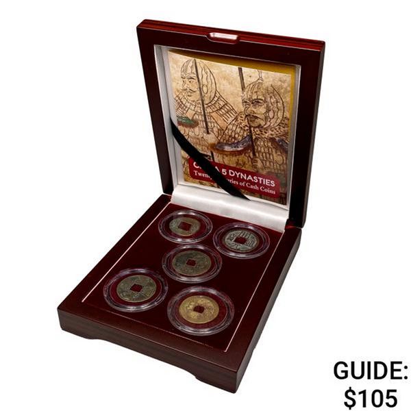 China 5 Dynasties 5 coin set box