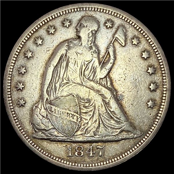 1847 Seated Liberty Silver Dollar LIGHTLY CIRCULATED