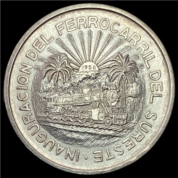 1950 Silver 5 Pesos Mexico HIGH GRADE