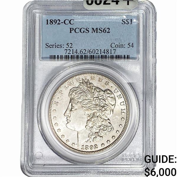 1892-CC Morgan Silver Dollar PCGS MS62
