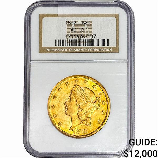 1872 $20 Gold Double Eagle NGC AU55