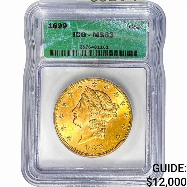 1899 $20 Gold Double Eagle ICG MS63
