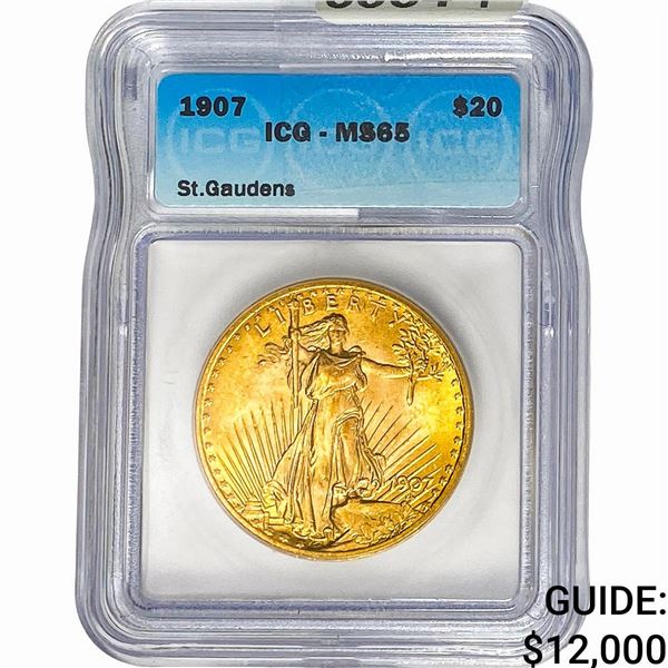 1907 $20 Gold Double Eagle ICG MS65