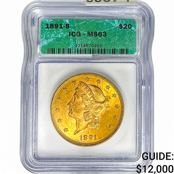 1891-S $20 Gold Double Eagle ICG MS63