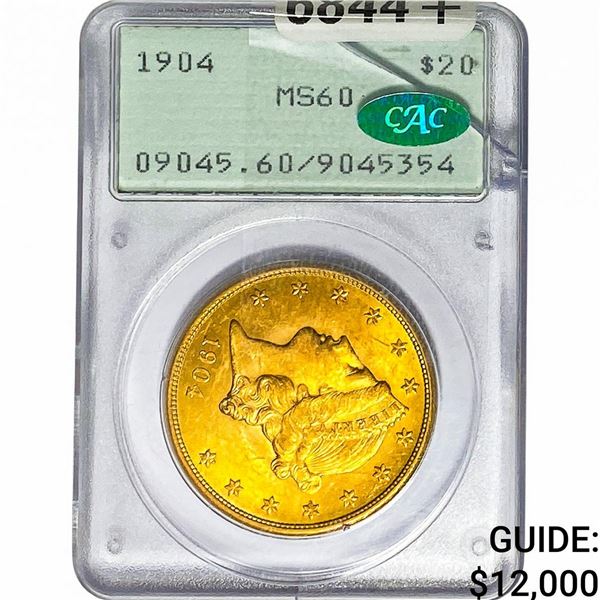 1904 CAC $20 Gold Double Eagle PCGS MS60