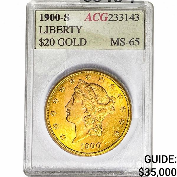 1900-S $20 Gold Double Eagle ACG MS65