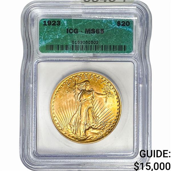 1923 $20 Gold Double Eagle ICG MS65