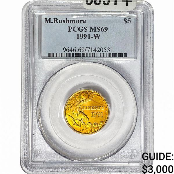 1991-W .242oz Gold $5 Mount Rushmore PCGS MS69