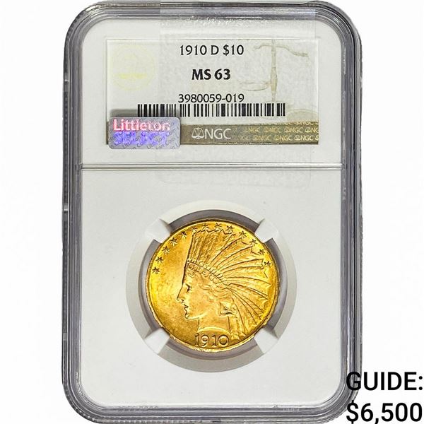 1910-D $10 Gold Eagle NGC MS63