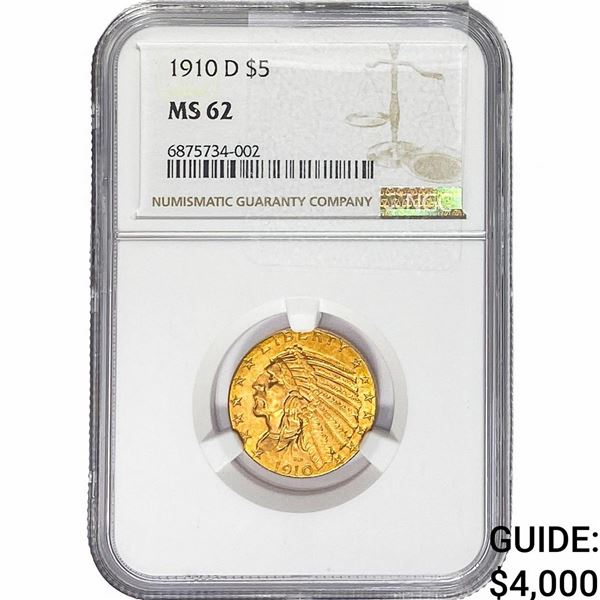 1910-D $5 Gold Half Eagle NGC MS62