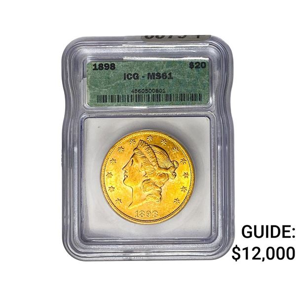 1898 $20 Gold Double Eagle ICG MS61