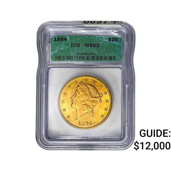 1894 $20 Gold Double Eagle ICG MS63