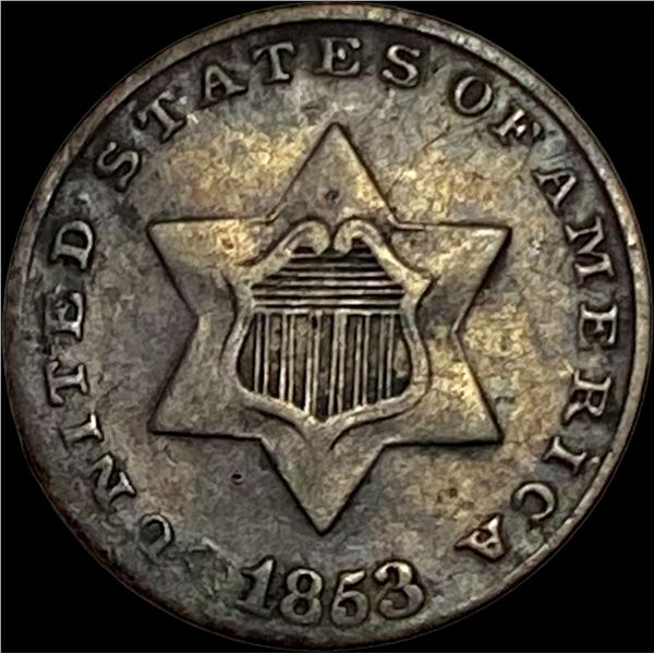 1853 Silver Three-Cent Piece LIGHTLY CIRCULATED