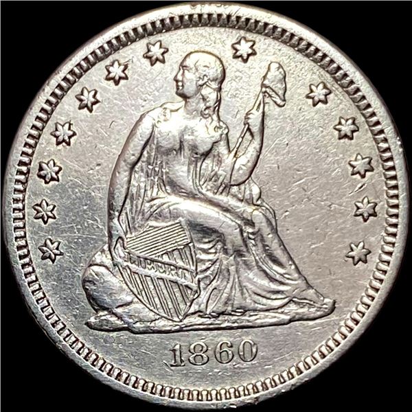 1860-O Silver Seated Liberty Quarter CLOSELY UNCIRCULATED