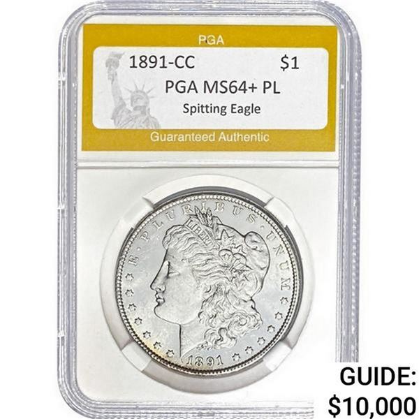 1891-CC Silver Morgan Dollar PGA MS64+PL Spit Eagle