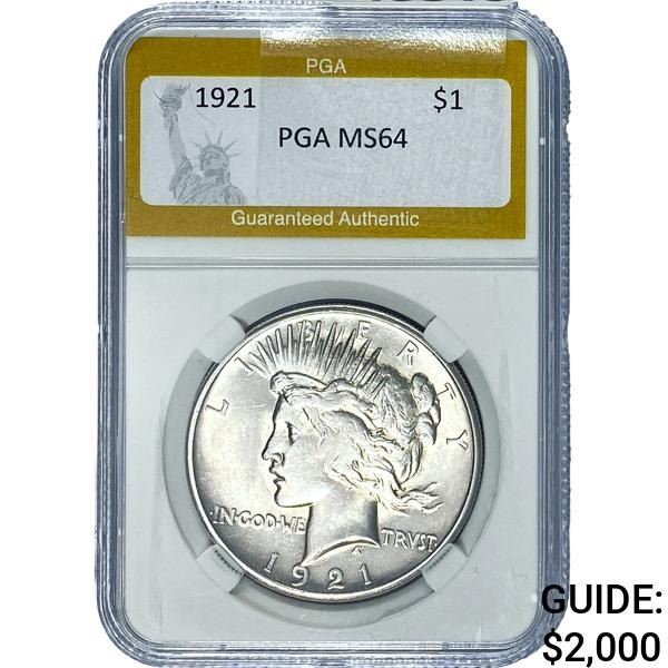 1921 Silver Peace Dollar PGA MS64