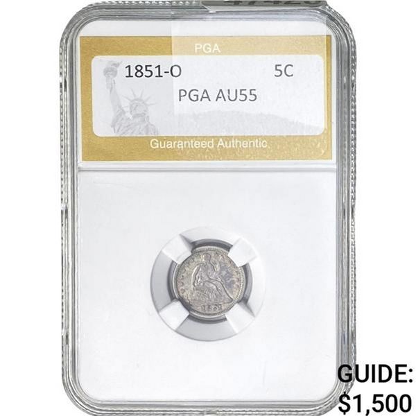 1851-O Seated Liberty Half Dime PGA AU55