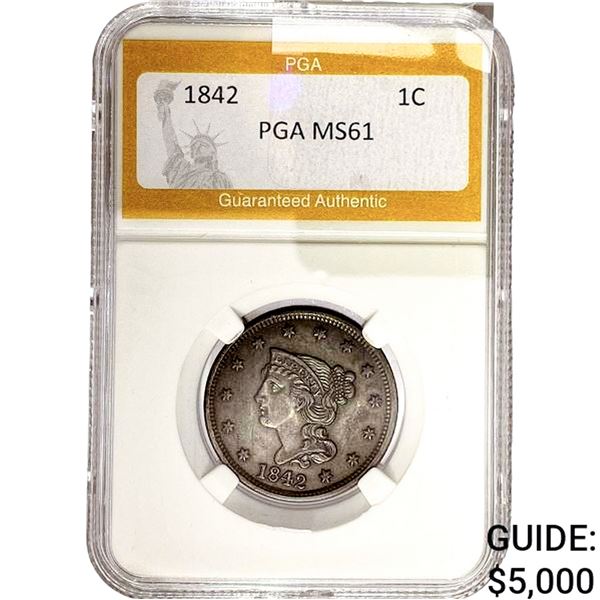 1842 Braided Hair Large Cent PGA MS61