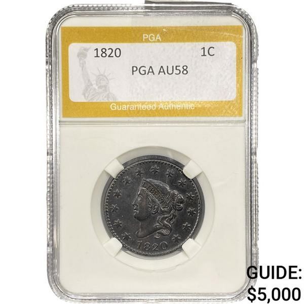 1820 Coronet Head Large Cent PGA AU58