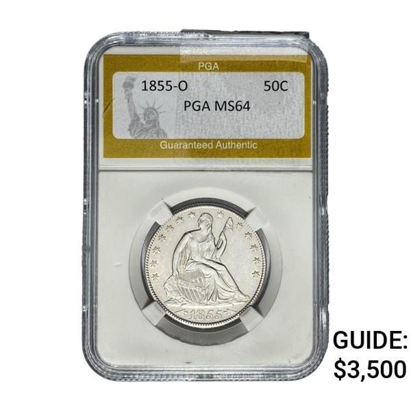 1855-O Seated Liberty Half Dollar PGA MS64