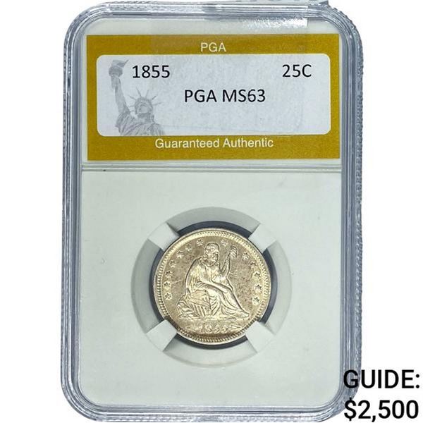 1855 Seated Liberty Quarter PGA MS63
