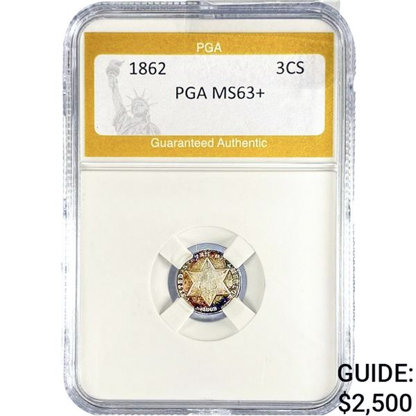 1862 Silver Three Cent PGA MS63+