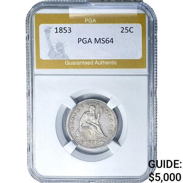 1853 Seated Liberty Quarter PGA MS64