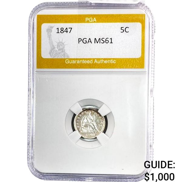 1847 Seated Liberty Half Dime PGA MS61