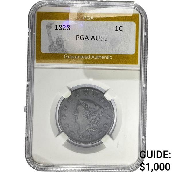 1828 Coronet Head Large Cent PGA AU55