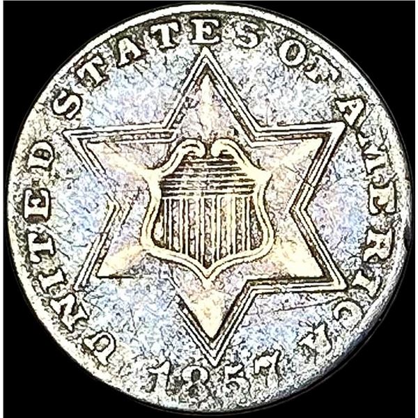 1857 Silver Three-Cent Piece NEARLY UNCIRCULATED