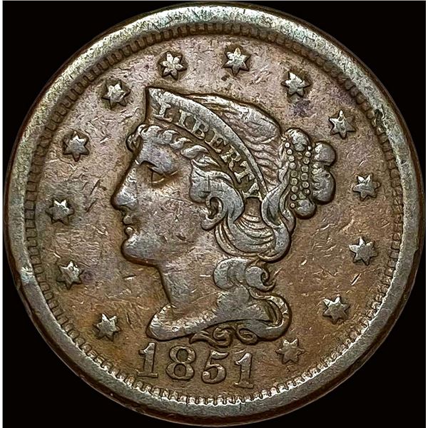 1851 Braided Hair Large Cent NEARLY UNCIRCULATED